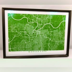 KANSAS CITY , City Map Framed Wall Art Print, Great Home Decor 14.5”x20”